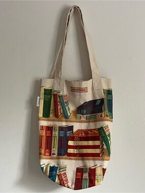 Printed Canvas Library Books Tote Bag, 100% Natural Cotton